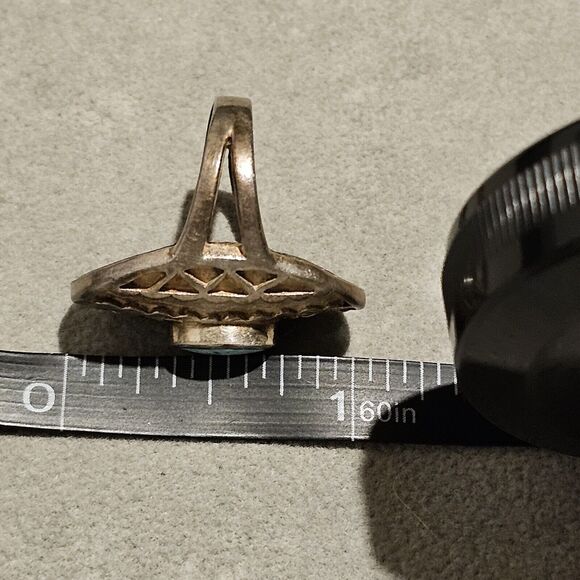 Old Pawn Turquoise c.1950s Navajo Sterling Silver Ring Size 5.5, 6.8 grams - Picture 4 of 13